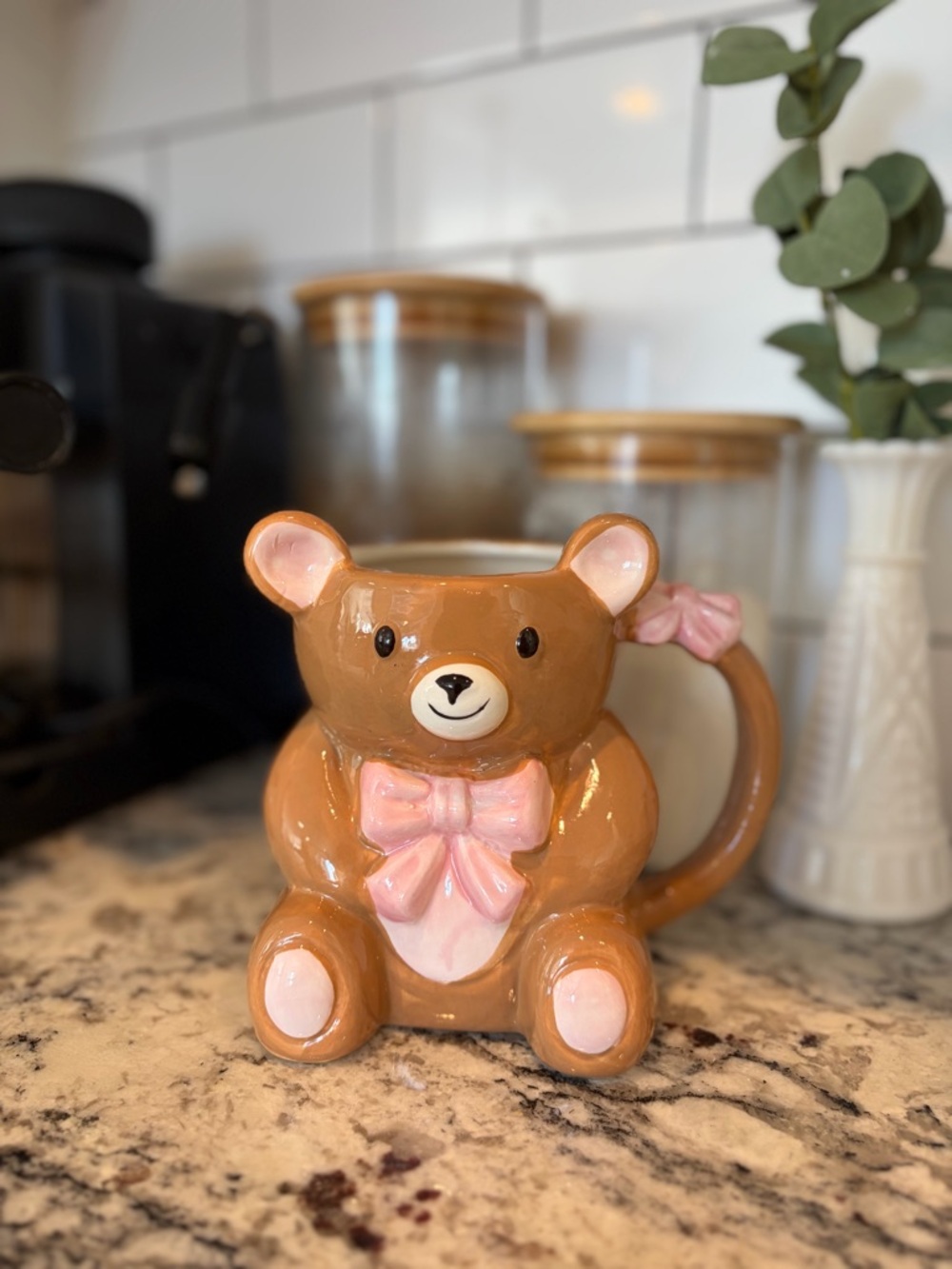Bear Ceramic Mug with Pink Bow